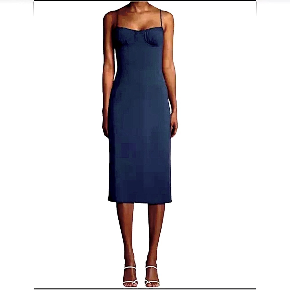 Danielle Bernstein Weworewhat Brand New Jersey Spandex Navy Blue Dress. Size L